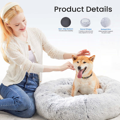 Calming 20” Donut Dog Bed for Small Dogs/Cats, Soft Warm Cozy Plush round Fluffy, Machine Washable, Gray