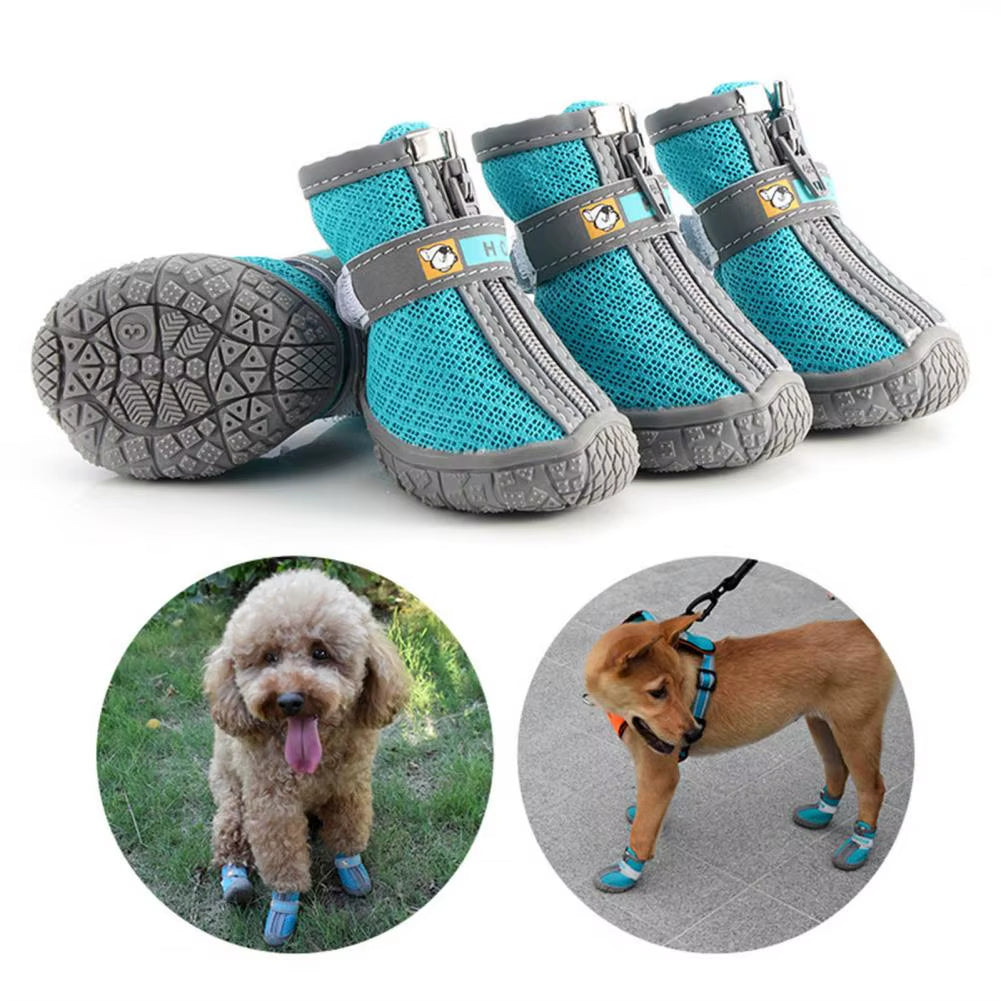 4Pcs Pet Shoes Lightweight Wear-Resistant Breathable Fashion Dogs Mesh Sneakers Pet Supplies Waterproof Footwear Soft Thick Warm