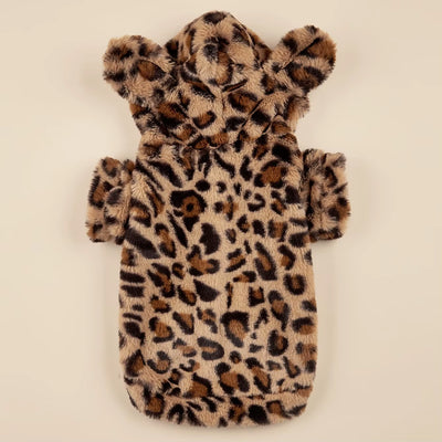 Pet Hoodie for Small & Medium Dogs, Leopard Dog Hoodie with Ears, Plush Dog Clothes, Pet Apparel