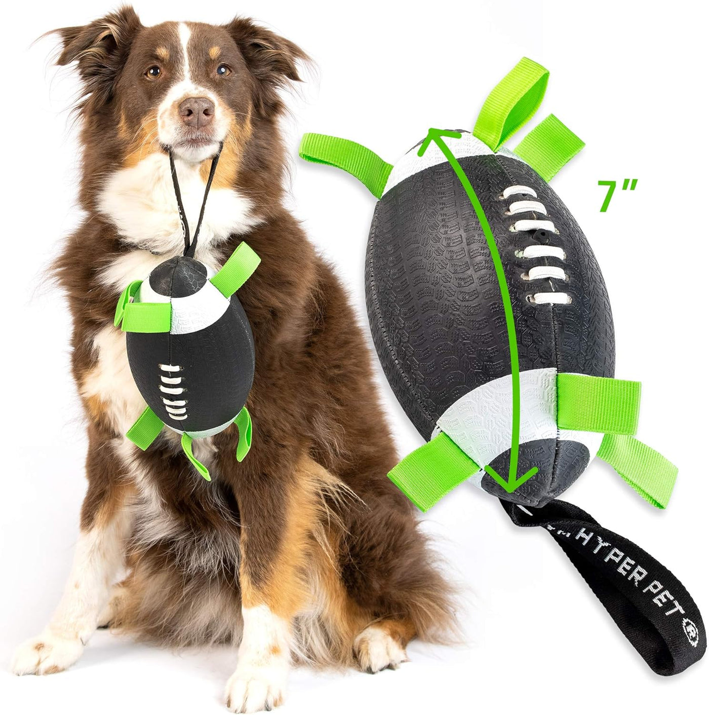 Grab Tabs Dog Toys - Interactive Dog Toys for Fetch, Tug, Retrieving & Water Play - 7" Football - for All Breeds