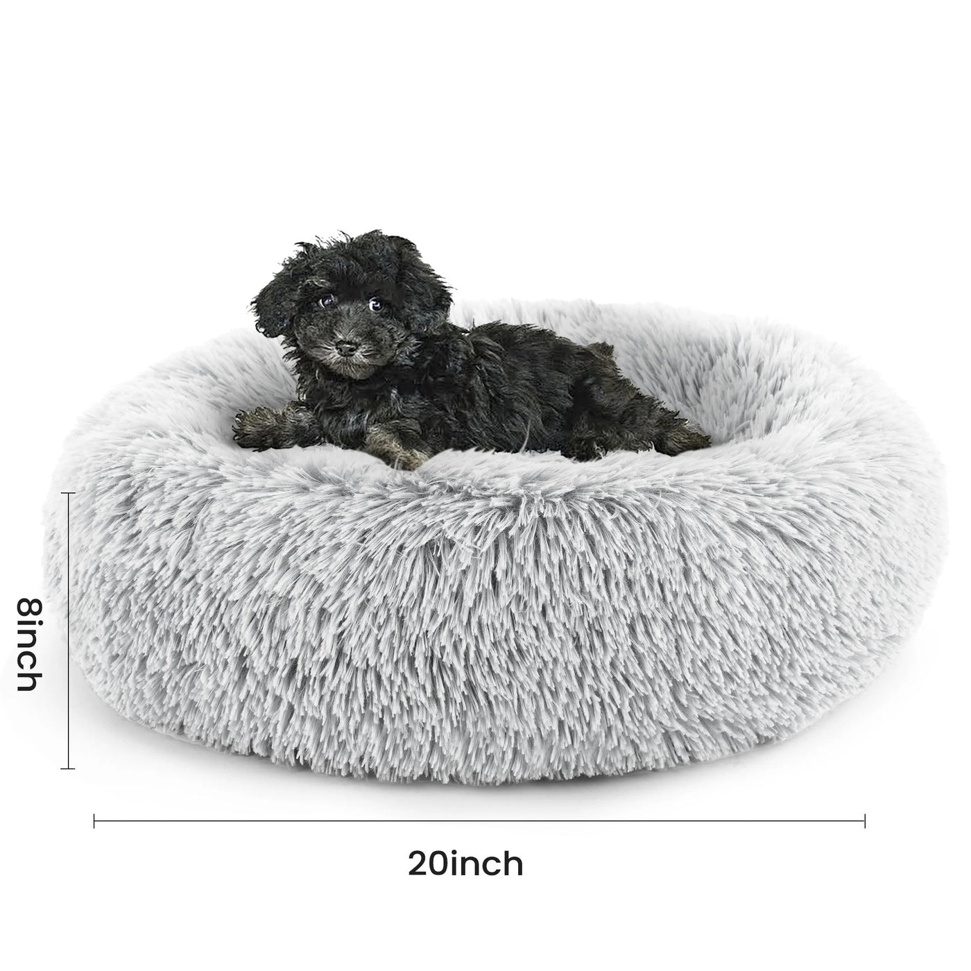 Calming 20” Donut Dog Bed for Small Dogs/Cats, Soft Warm Cozy Plush round Fluffy, Machine Washable, Gray