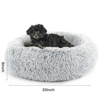 Calming 20” Donut Dog Bed for Small Dogs/Cats, Soft Warm Cozy Plush round Fluffy, Machine Washable, Gray