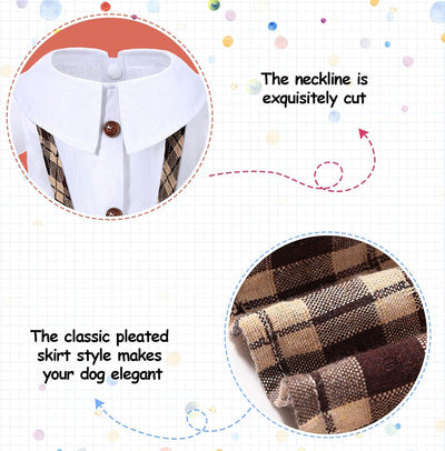 2 Pieces Dog Formal Suits Pet Clothes Dog Shirts Stylish Plaid Dog Jumpsuit Dog Plaid Dress Adorable Pet Outfit for Puppy Cat (Medium)