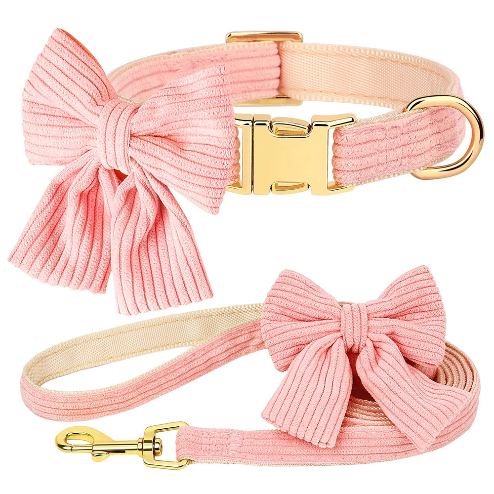 Pink Bowtie Dog Collar Set - Luxury Petz