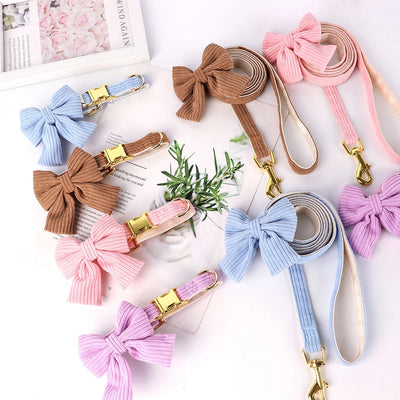 Pink Bowtie Dog Collar Set - Luxury Petz