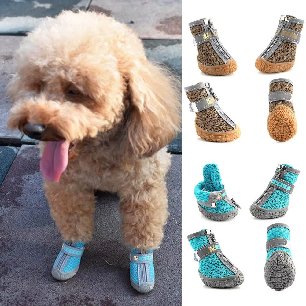 4Pcs Pet Shoes Lightweight Wear-Resistant Breathable Fashion Dogs Mesh Sneakers Pet Supplies Waterproof Footwear Soft Thick Warm