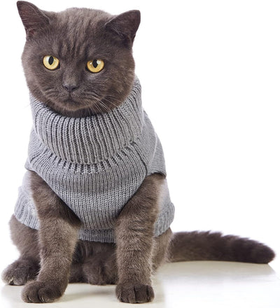 Cat Sweater Keep Your Pets Cozy, 16 Color Turtleneck Knitted Sleeveless Dog Sweater, Winter Outfits for Cats & Small Dogs during Cold Seasons (Medium, Grey)