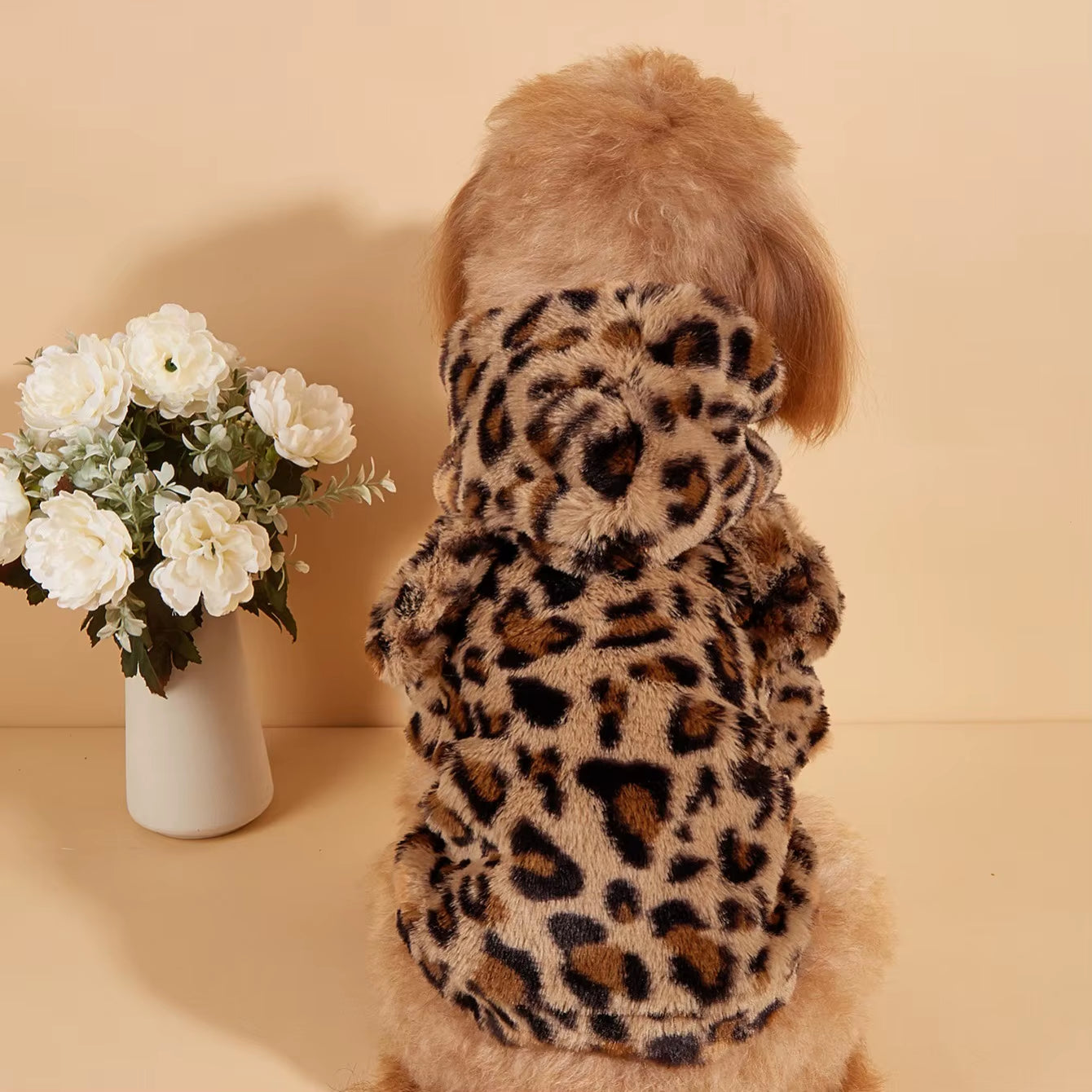 Pet Hoodie for Small & Medium Dogs, Leopard Dog Hoodie with Ears, Plush Dog Clothes, Pet Apparel