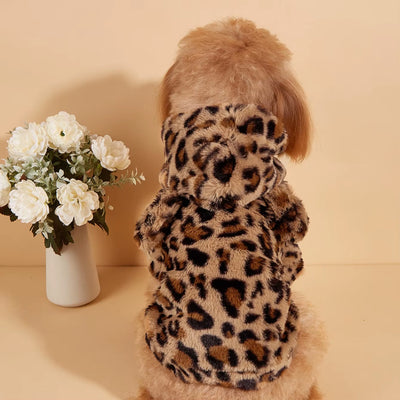 Pet Hoodie for Small & Medium Dogs, Leopard Dog Hoodie with Ears, Plush Dog Clothes, Pet Apparel