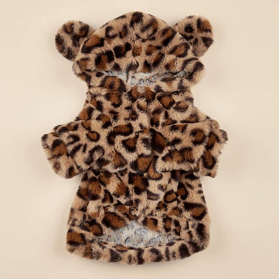 Pet Hoodie for Small & Medium Dogs, Leopard Dog Hoodie with Ears, Plush Dog Clothes, Pet Apparel